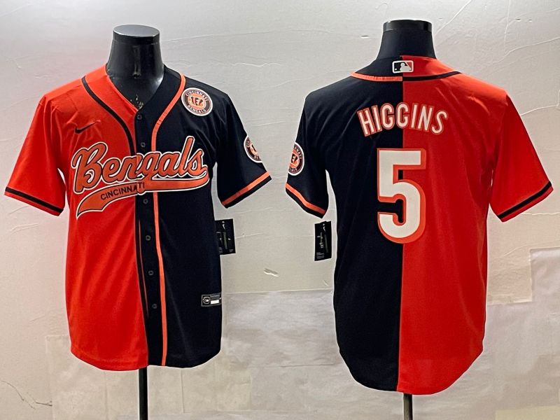 Men Cincinnati Bengals #5 Hiccins Orange Black Joint Name 2025 Nike Limited NFL Jersey style 3